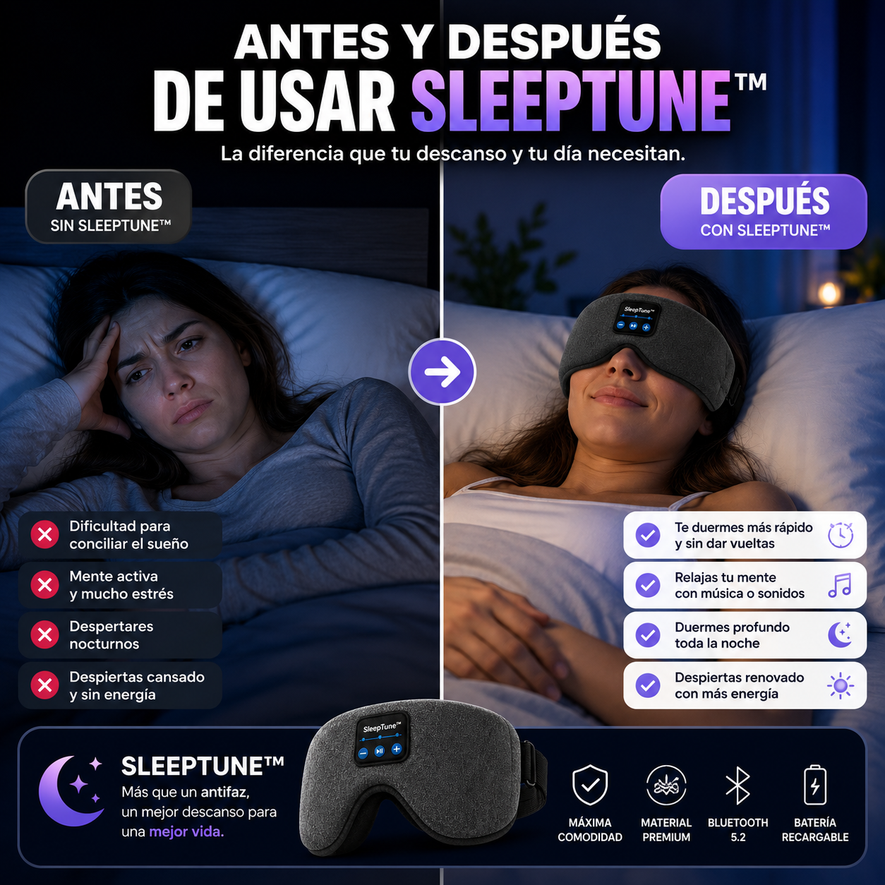SleepTune™║Antifaz Bluetooth para Dormir